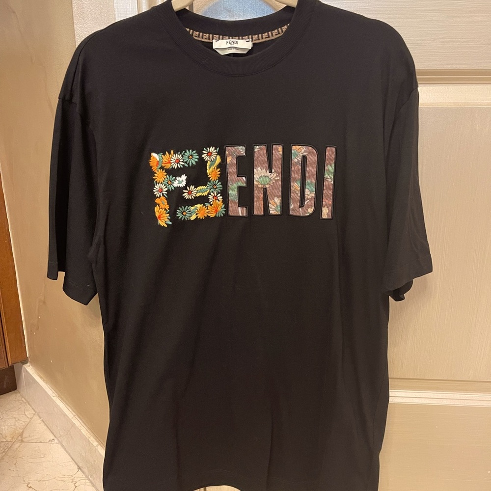 Authentic Fendi FF Floral knitted logo tee